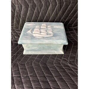 Vintage Design Gifts Intl Soapstone Trinket Box with Ship Design on Lid R Nemith